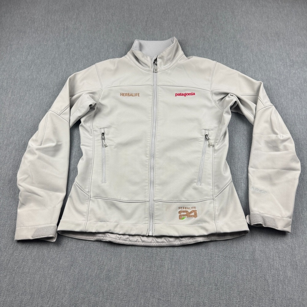 Patagonia Jacket Women Small Cream Adze Polartec Windbloc Full Zip Logo 83395